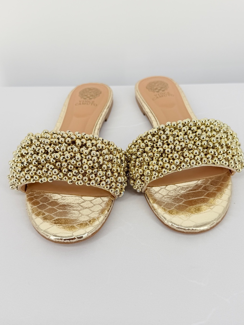 Vince Camuto Gold Beaded Embellished Slide Sandals Women’s Size 6 - Picture 8 of 8
